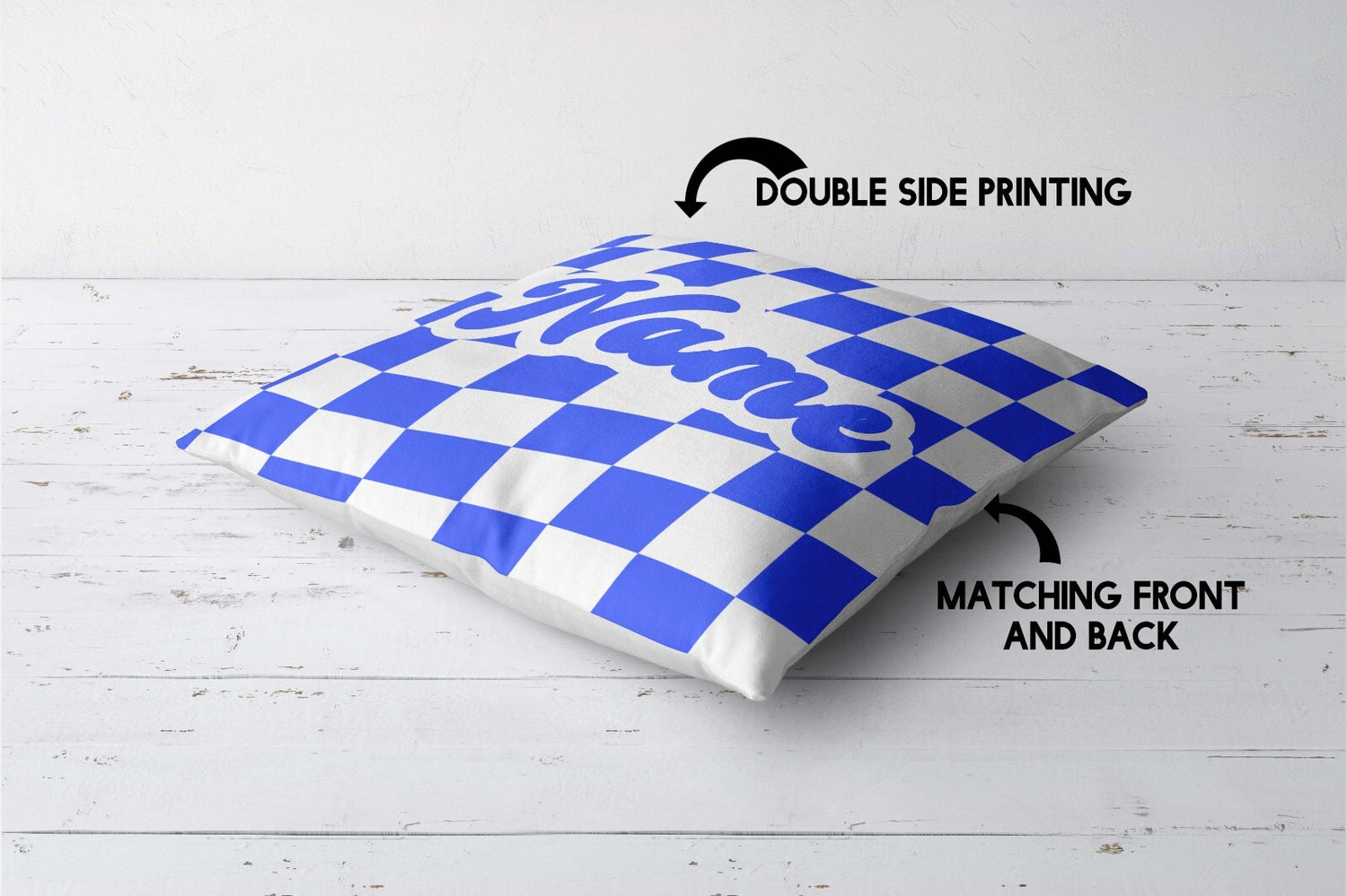 Personalised Custom Name Colour Retro Vans Checked Square Fill Zip Cushion Throw