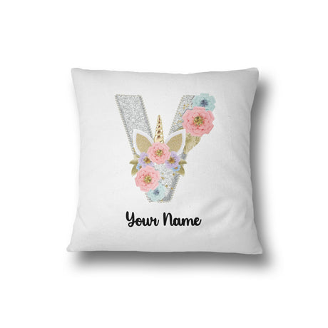 Personalised Unicorn Sparkly Kids Girls Monogram Alphabet Initial Letter Cushion