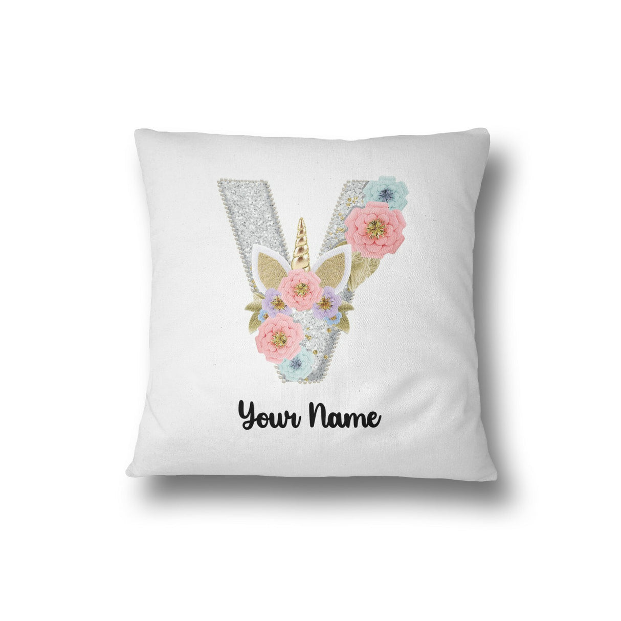 Personalised Unicorn Sparkly Kids Girls Monogram Alphabet Initial Letter Cushion