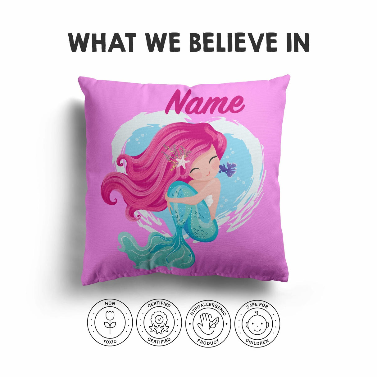 Personalised Custom Name Colour Mythical Mermaid Square Fill Zip Cushion Throw