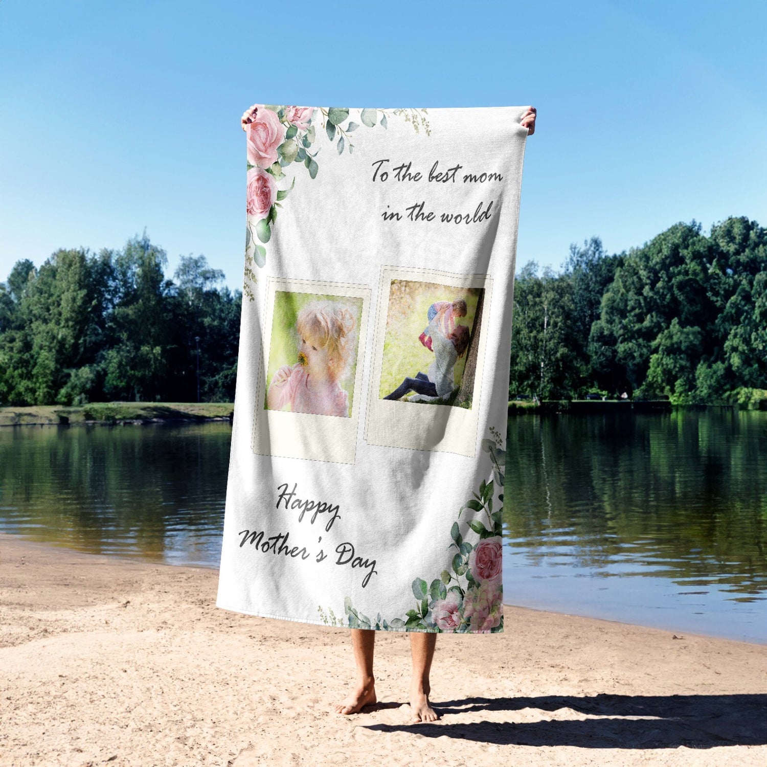 Custom Made Upload Your Own Photos Mother's Day Absorbent Beach Bath Sheet Towel