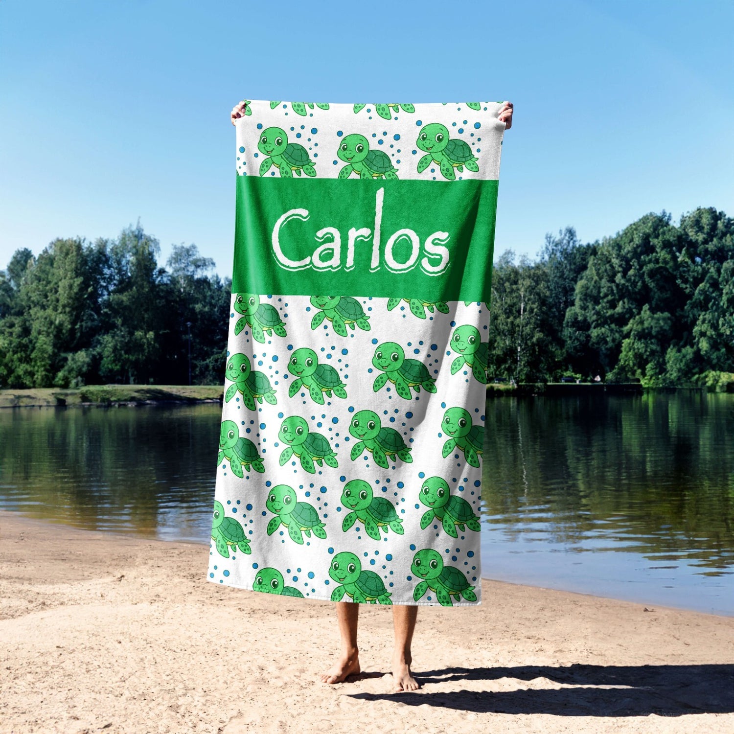 Personalised Custom Name Cartoon Baby Turtles Absorbent Beach Bath Sheet Towel