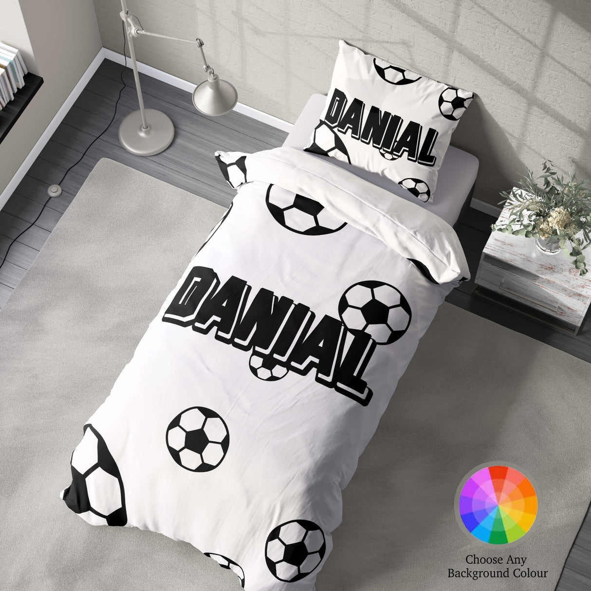 Personalised Custom Name Colour Football Fan Single Bed Duvet Cover + Pillowcase