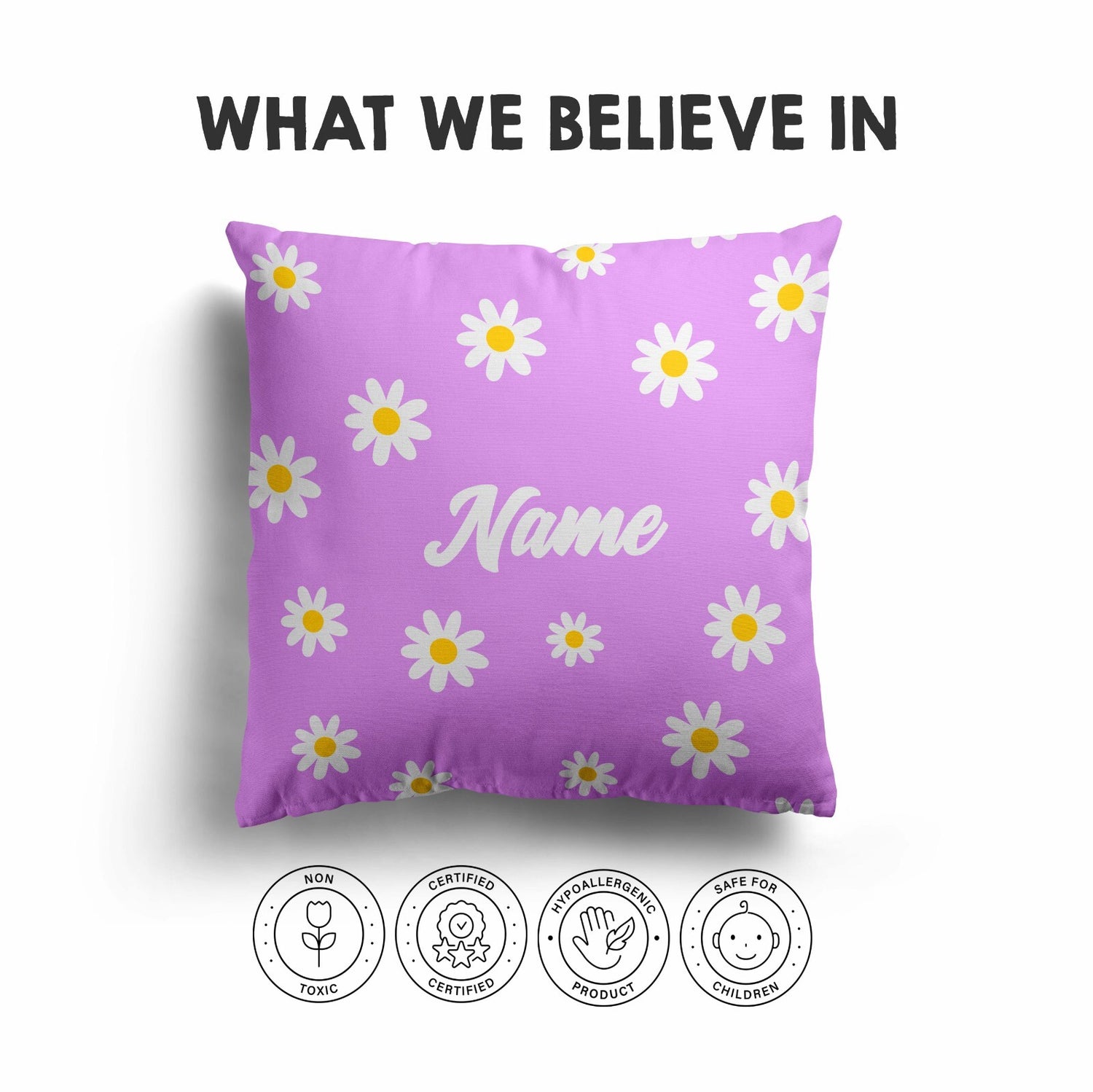 Personalised Custom Name Colour Floral Daisies Square Fill Zipped Cushion Throw