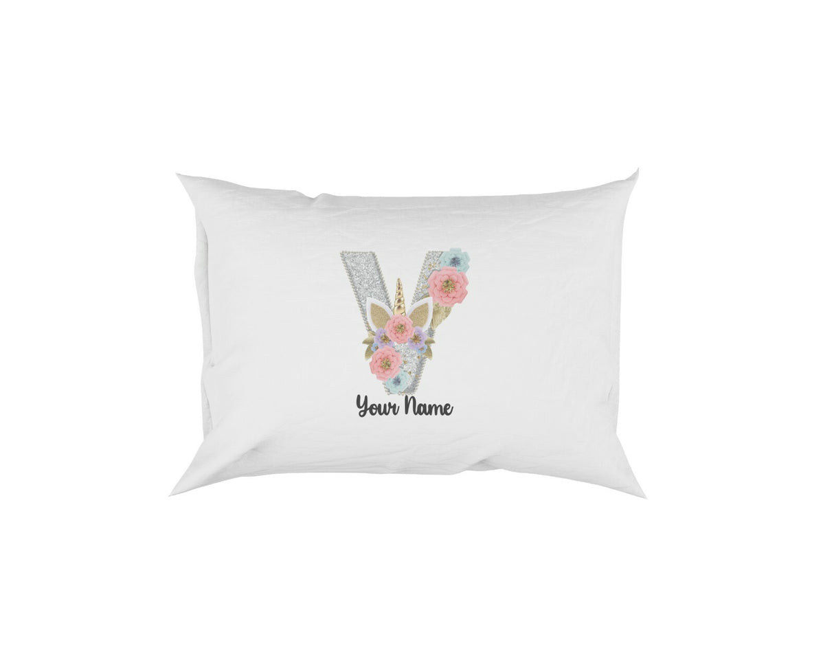 Personalised Unicorn Sparkly Kids Girls Monogram Alphabet Initial Letter Pillow