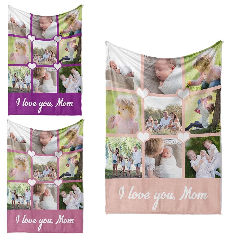 I Love You Custom Photo Upload Soft Warm Fleece Memory Blanket Throw Decor