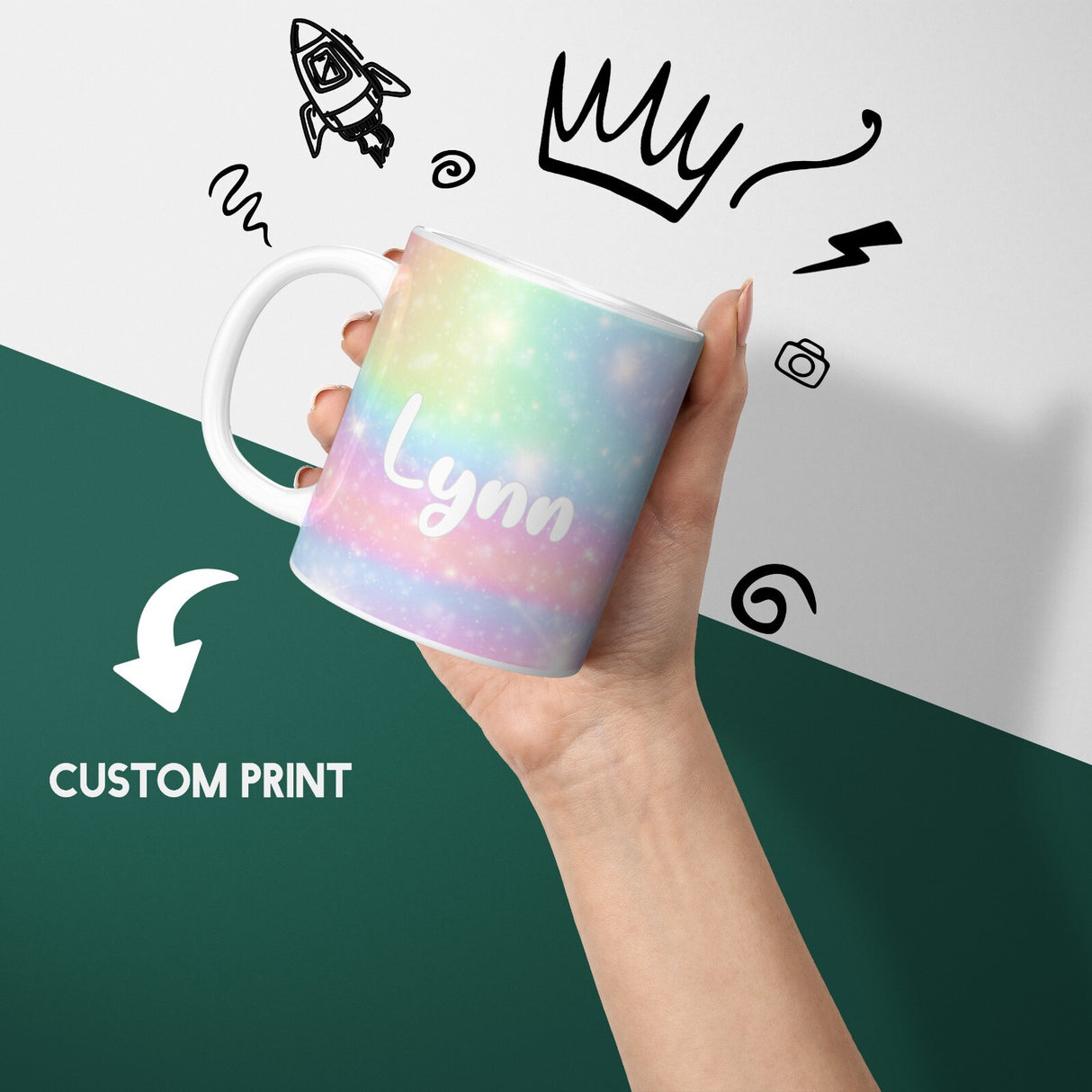 Personalised Custom Name Cute Rainbow Unicorn Mug & Coaster Set Gift for Kids