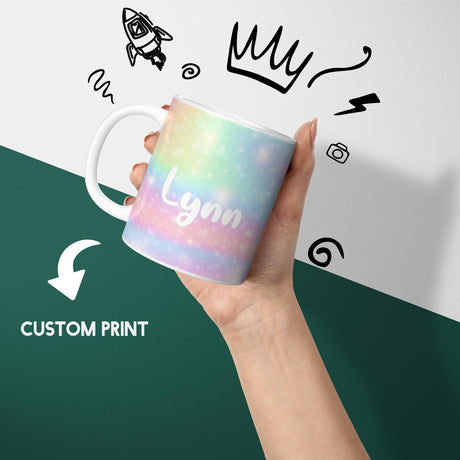 Personalised Custom Name Cute Rainbow Unicorn Mug & Coaster Set Gift for Kids