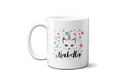 Personalised Name Unicorn Kitten Coffee Tea Mug Gift 11oz Mug + Coaster