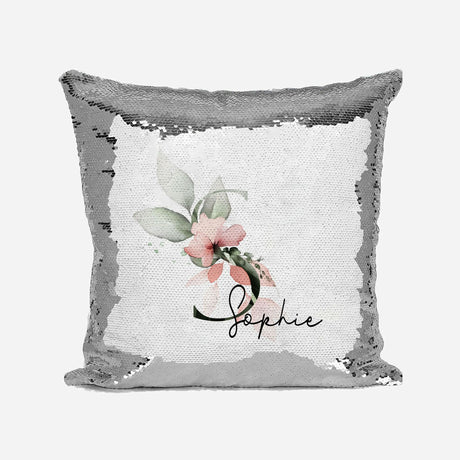 Personalised Gentle Botanical Blush Sequin Magic Cushion Cover + Pillow Kids