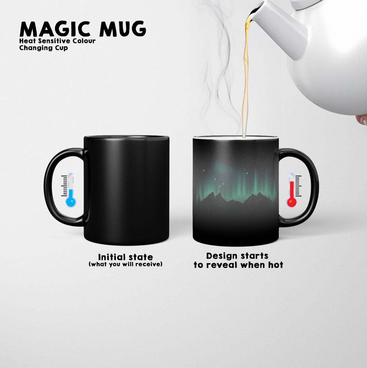 Northern Lights Heat Sensitive Magic Colour Changing Mug Novelty Drink Cup Gift