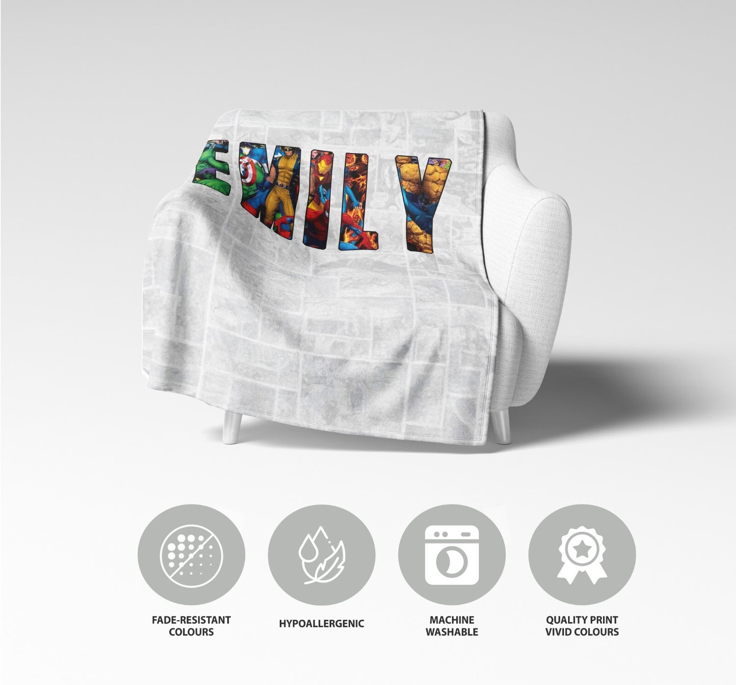 Personalised Superhero Any Name Text Soft Warm Kids Fleece Blanket Decoration