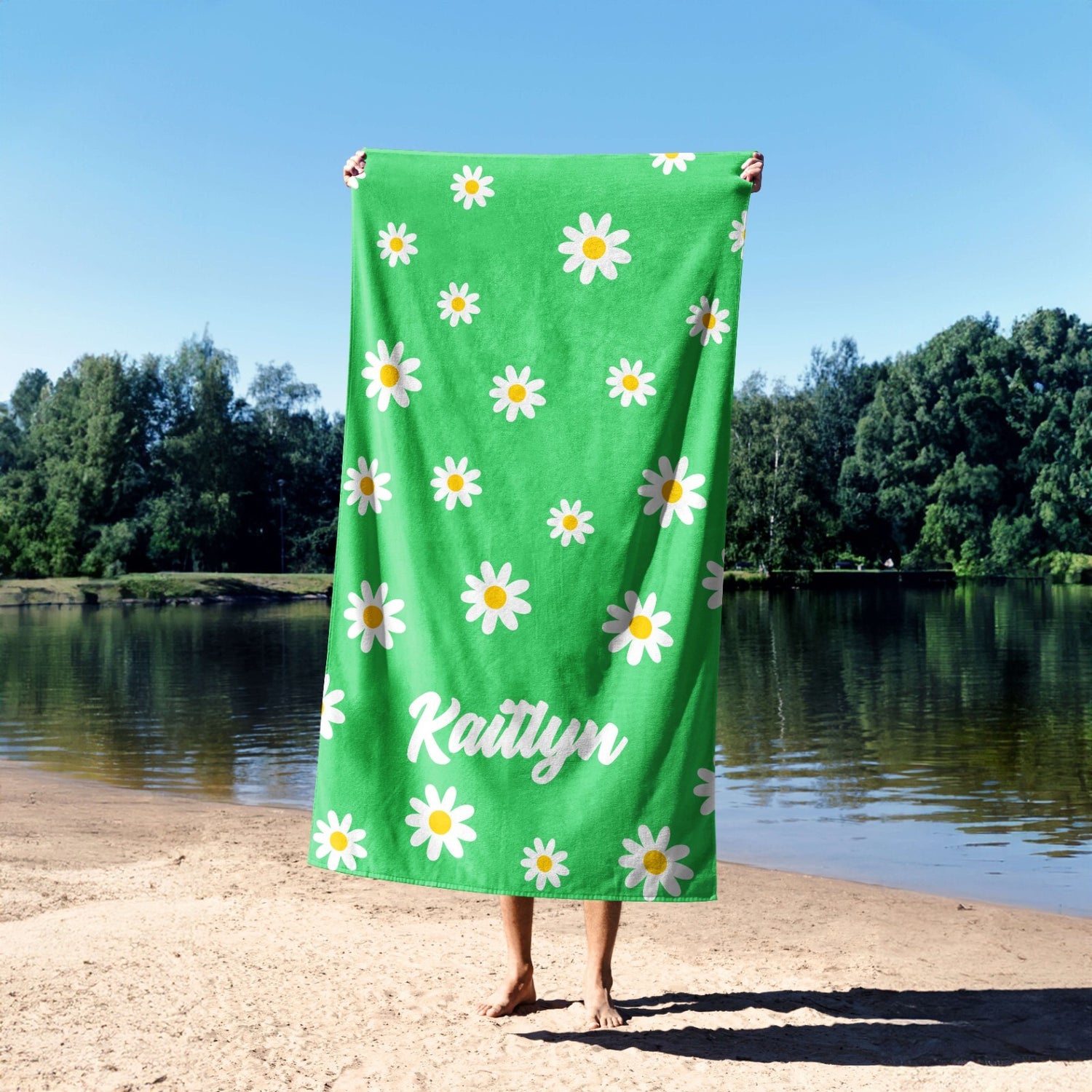 Personalised Custom Name Floral Daisies Soft Absorbent Beach Bath Sheet Towel