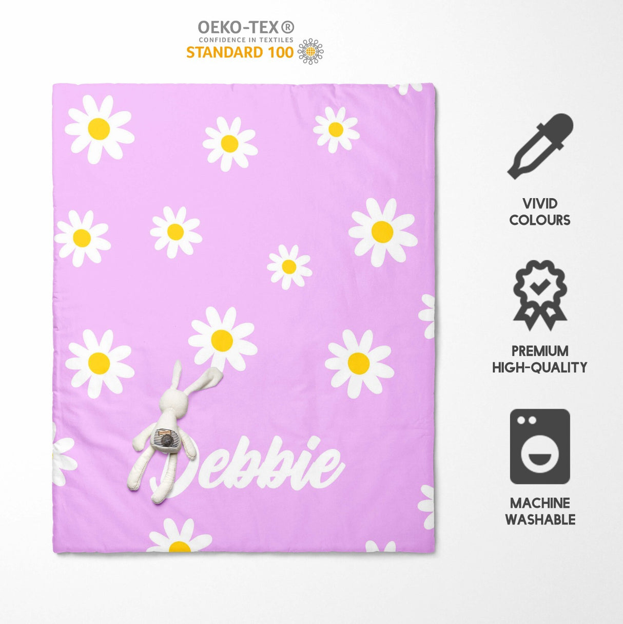 Personalised Custom Name Colour Floral Daisies Cot Bed Duvet Cover + Pillowcase