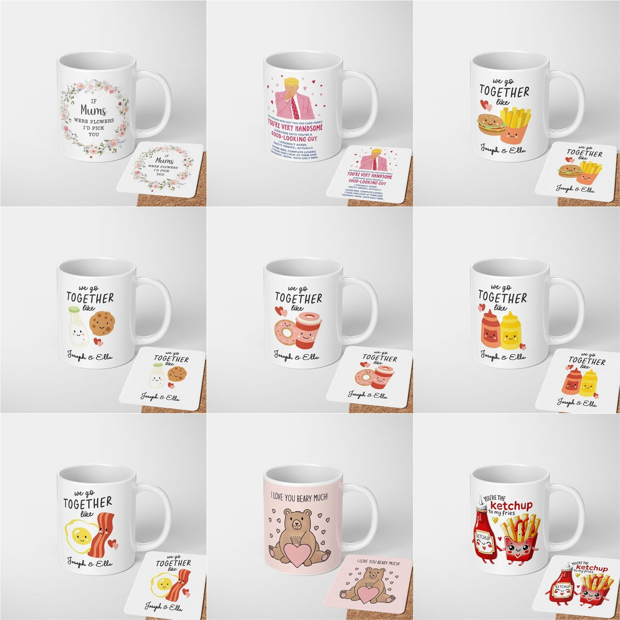 Personalised Name Valentines Love Gift Coffee Tea Mug + Coaster Option Him Her