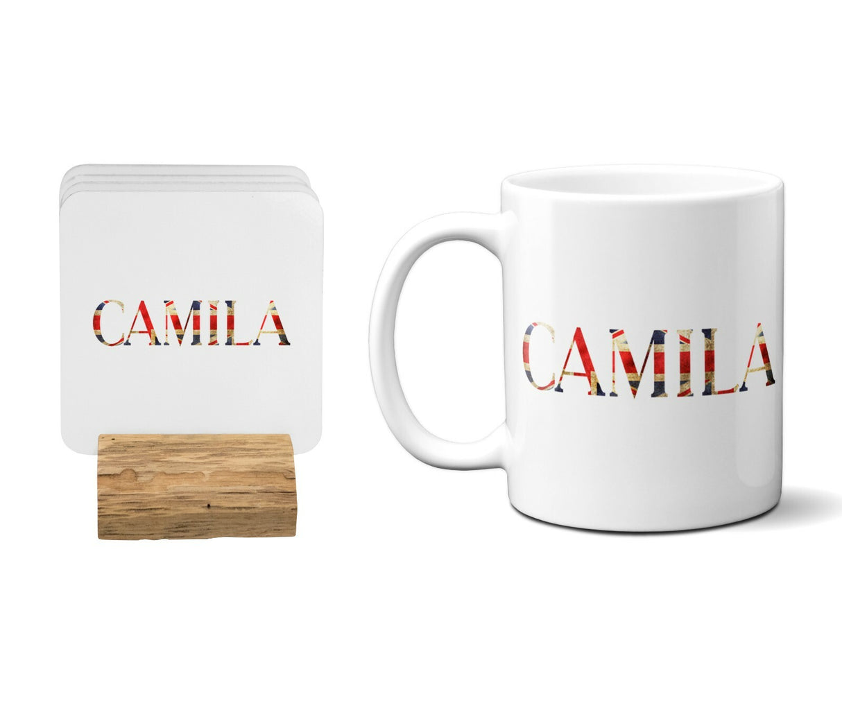 Union Jack Great Britain Personalised Name 11oz Mug And Coaster Set Option