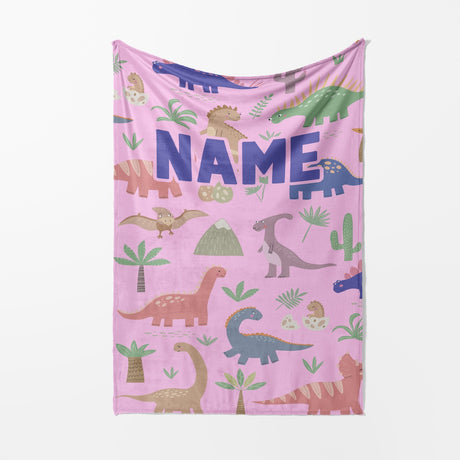 Personalised Custom Name Dinosaurs Clip Art Soft Warm Fleece Blanket Decoration