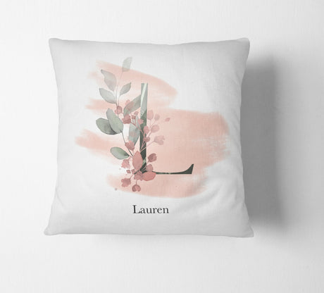 Personalised Gentle Blush Floral Pink Name Monogram Cushion Cover Case & Insert