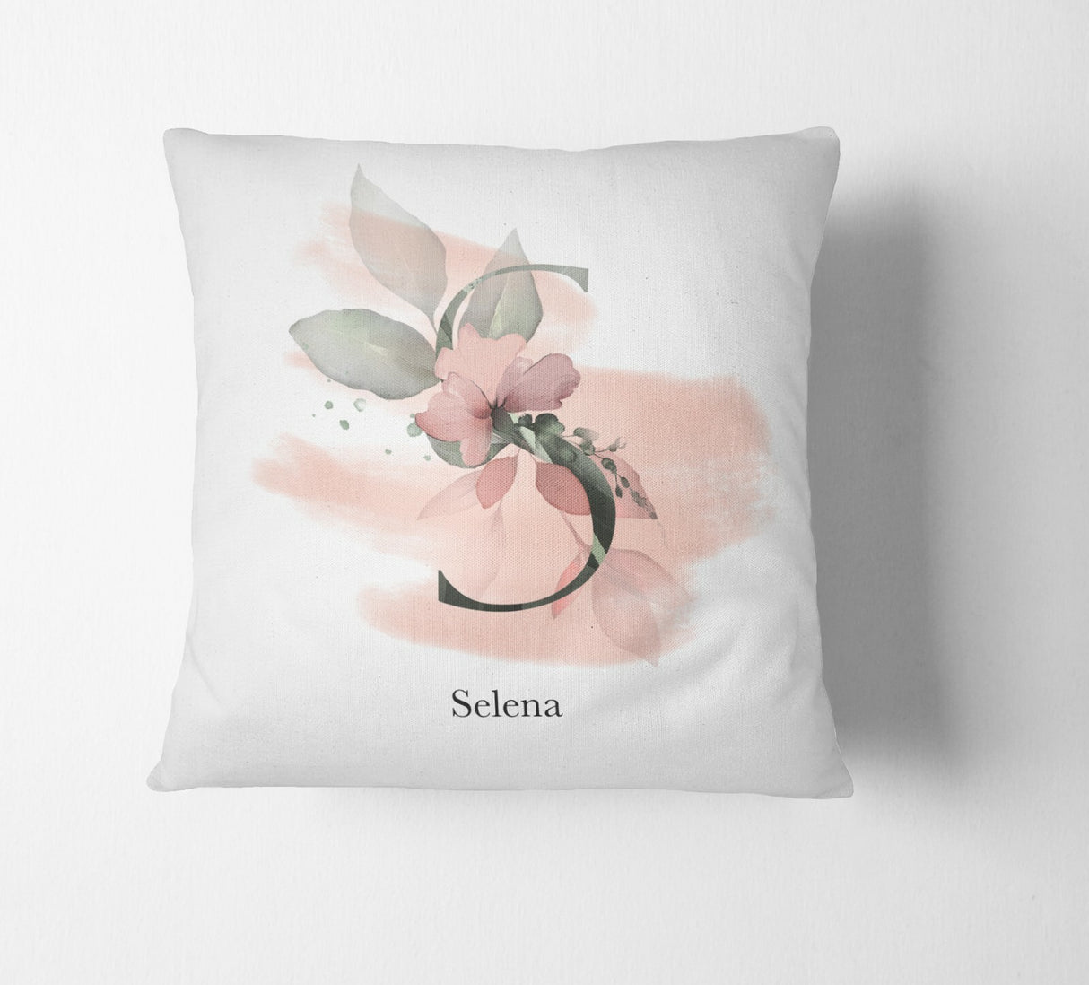 Personalised Gentle Blush Floral Pink Name Monogram Cushion Cover Case & Insert