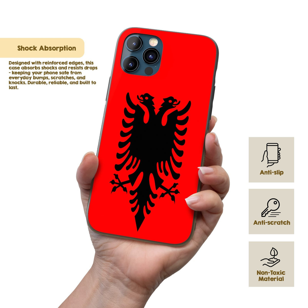Albania Flag Design Patriotic iPhone Case Black TPU Cover Protector Custom Gift