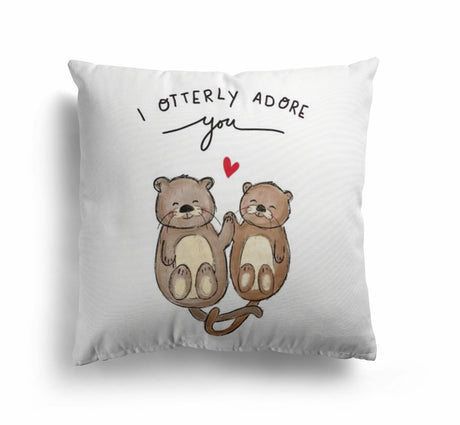 I Otterly Adore You Valentines Love Cheeky Cute Square Filled Cushion Decor