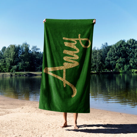 Personalised Name Gold Glitter Custom Colour Absorbent Beach Bath Sheet Towel