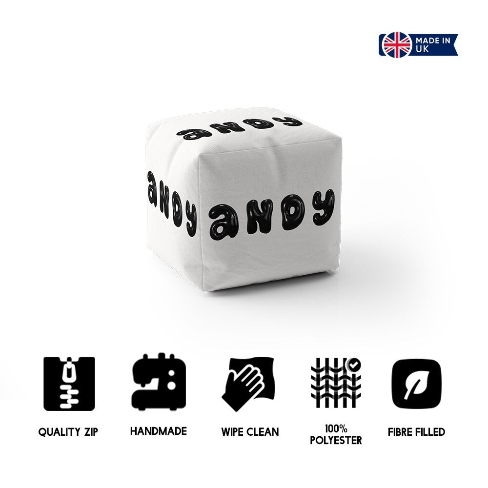 Personalised 3D Bubble Any Name Kids Font Ottoman Filled Pouffe Washable Cover