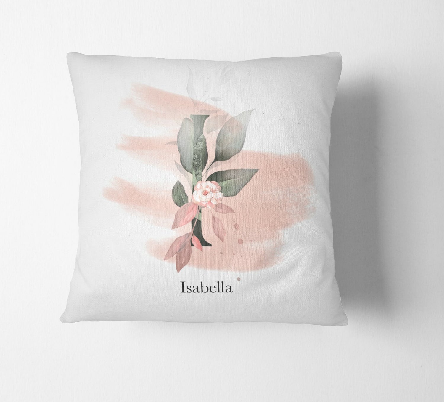 Personalised Gentle Blush Floral Pink Name Monogram Cushion Cover Case & Insert