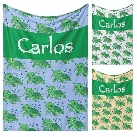 Personalised Custom Name Cartoon Baby Turtles Soft Fleece Blanket Decor Throw