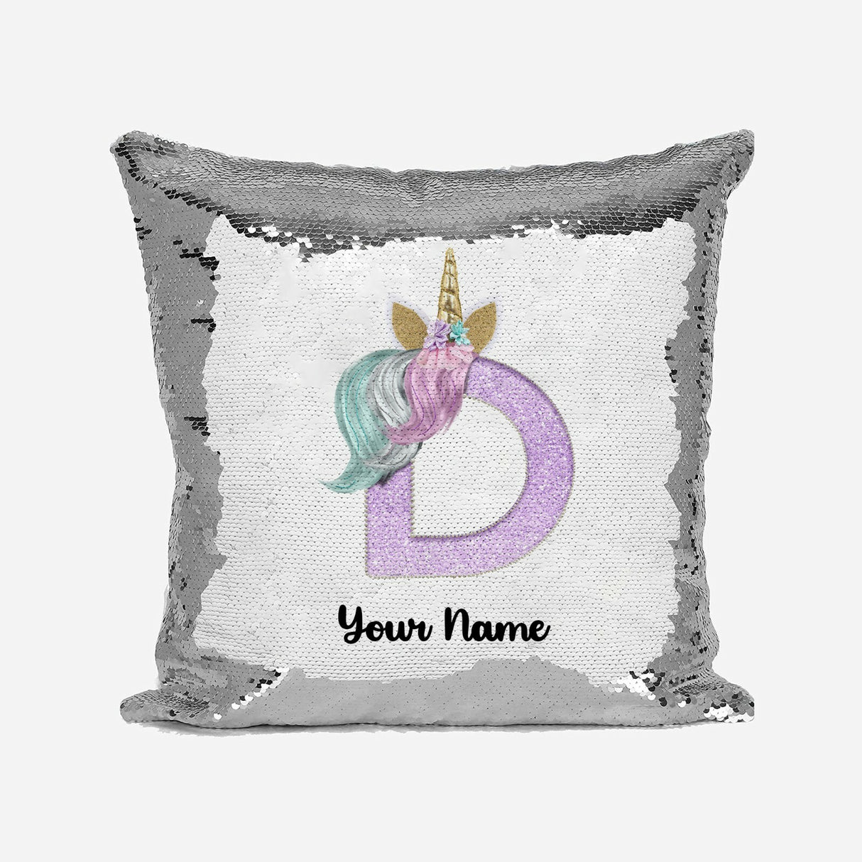 Personalised Unicorn Sparkly Monogram Alphabet Sequin Magic Cushion Cover+Pillow
