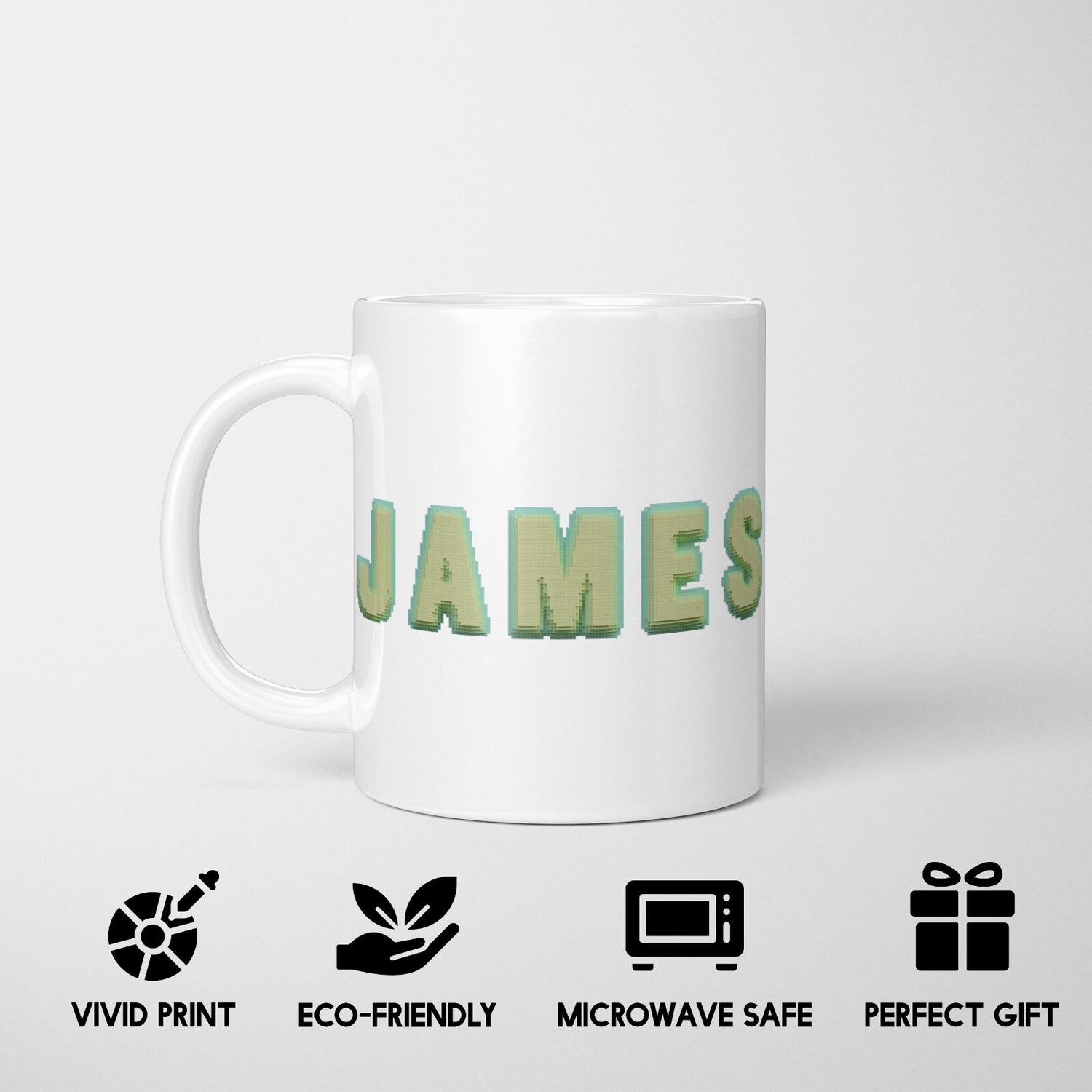 Personalised Any Name Bold Pixel 3D Novelty Coffee Tea Mug Coaster Gift Him Her