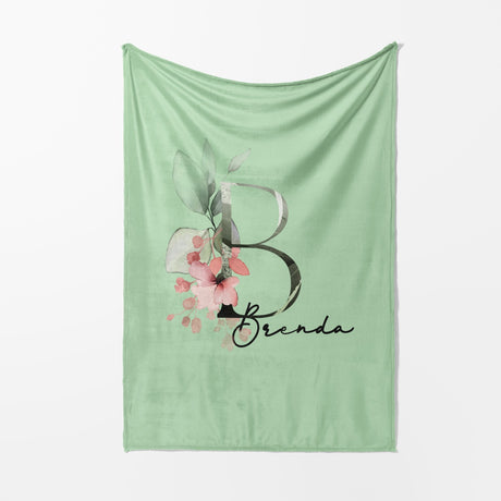 Personalised Name Botanical Blush Initial Letter Soft Warm Fleece Blanket Decor