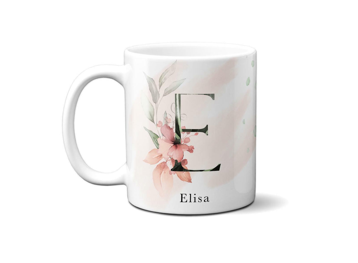 Gentle Touch Blush Pink Design Name Initial Letter Coffee Mug Gift 11oz Ceramic