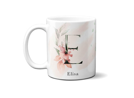 Gentle Touch Blush Pink Design Name Initial Letter Coffee Mug Gift 11oz Ceramic