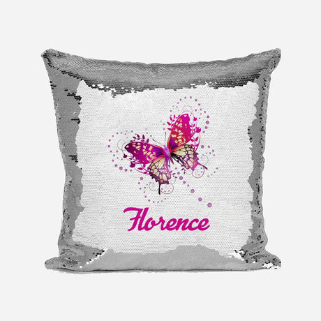 Personalised Name Shiny Sequin Magic Pink Butterfly Cushion Cover + Pillow Kids