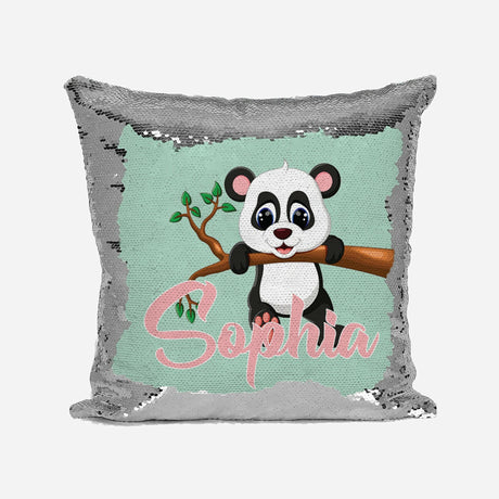 Personalised Name Shiny Sequin Magic Panda Cute Cushion Cover + Pillow Kids
