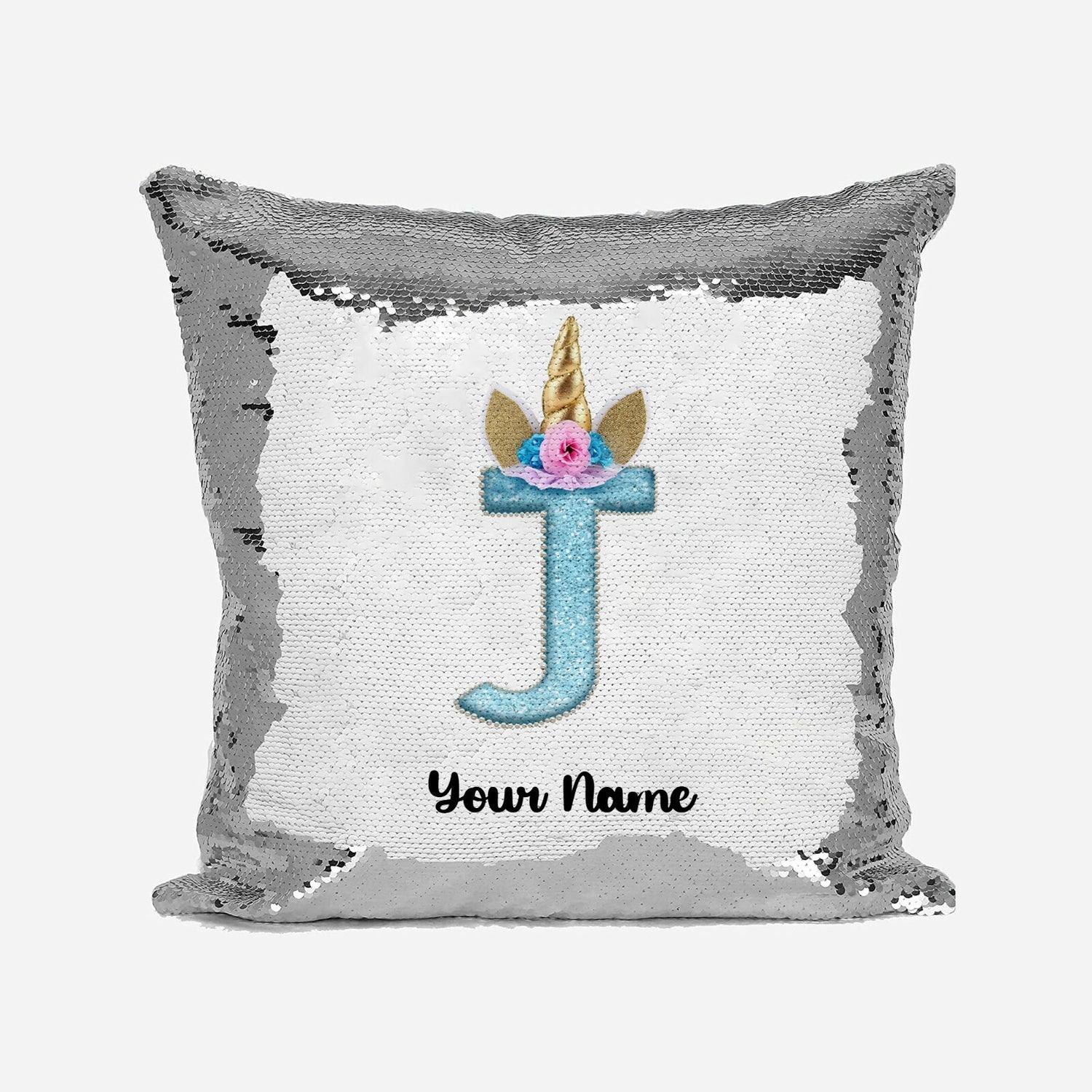 Personalised Unicorn Sparkly Monogram Alphabet Sequin Magic Cushion Cover+Pillow