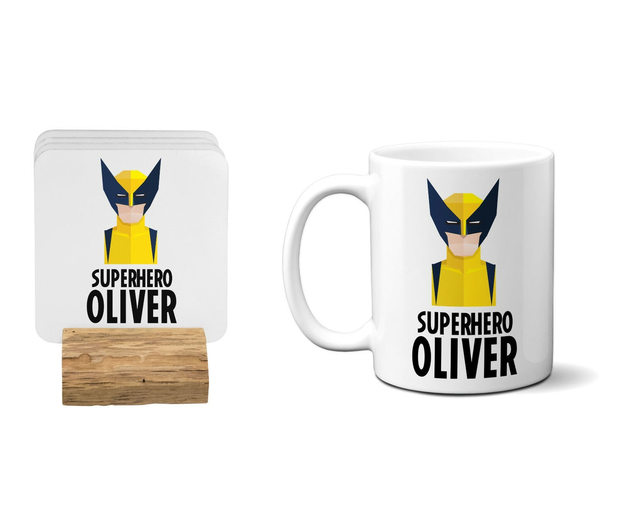 Superhero Personalised Name Kids Tea Coffee Drink Mug Gift Mug Set Coaster Cup