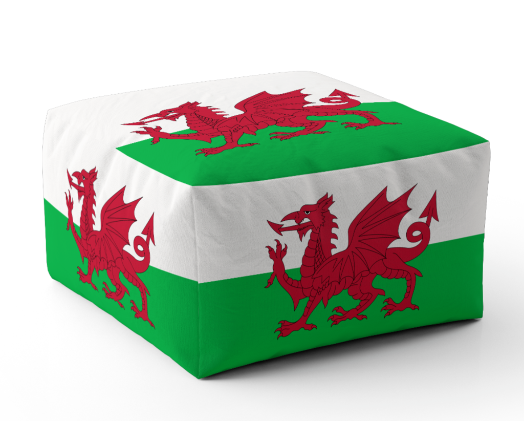 Wales Flag Welsh Dragon Ottoman Filled Pouffe Footrest Decor Inc Washable Cover