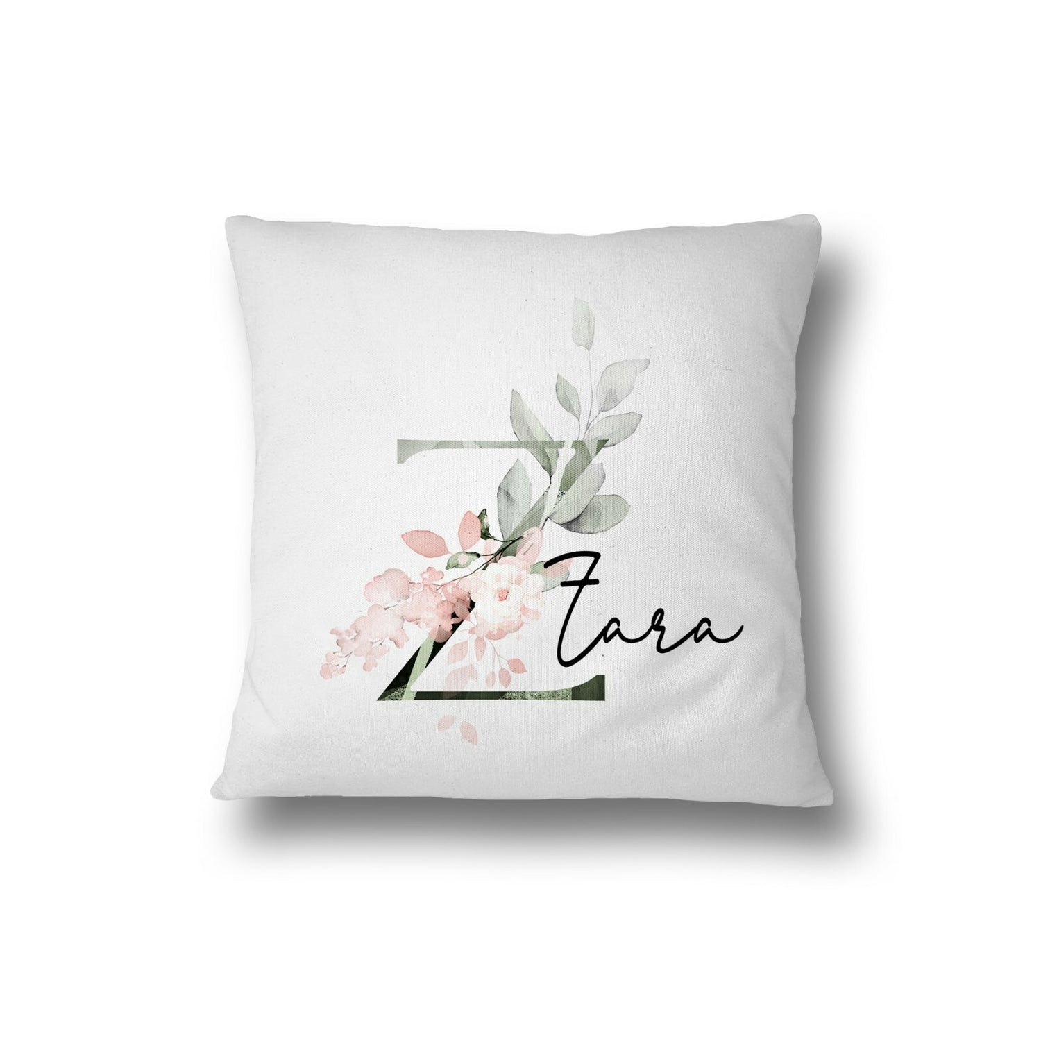 Personalised Gentle Botanical Blush Pink Initial Letter Cushion Cover Pillow
