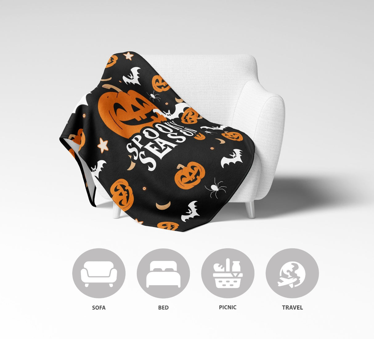 Spooky Season Halloween Custom Colour Fleece Blanket Throw Soft Gift Decor Home