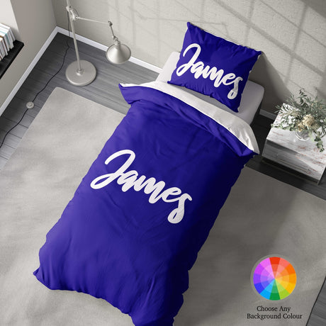 Personalised Custom Name Colour Script Font Single Bed Duvet Cover + Pillowcase