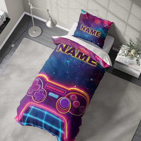 Personalised Name Gamer Gaming Controller Single Bed Duvet Cover + Pillowcase