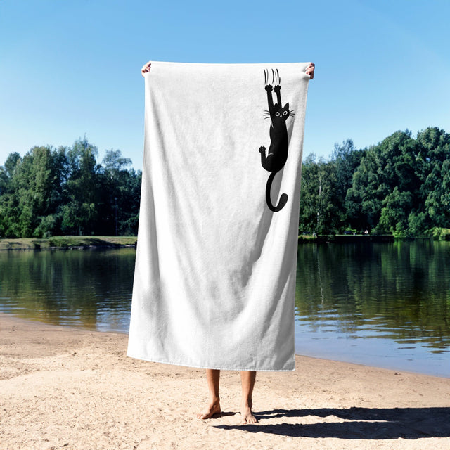 Black Cat Slipping Scratch Custom Coloured Cheeky Novelty Beach Bath Sheet Towel