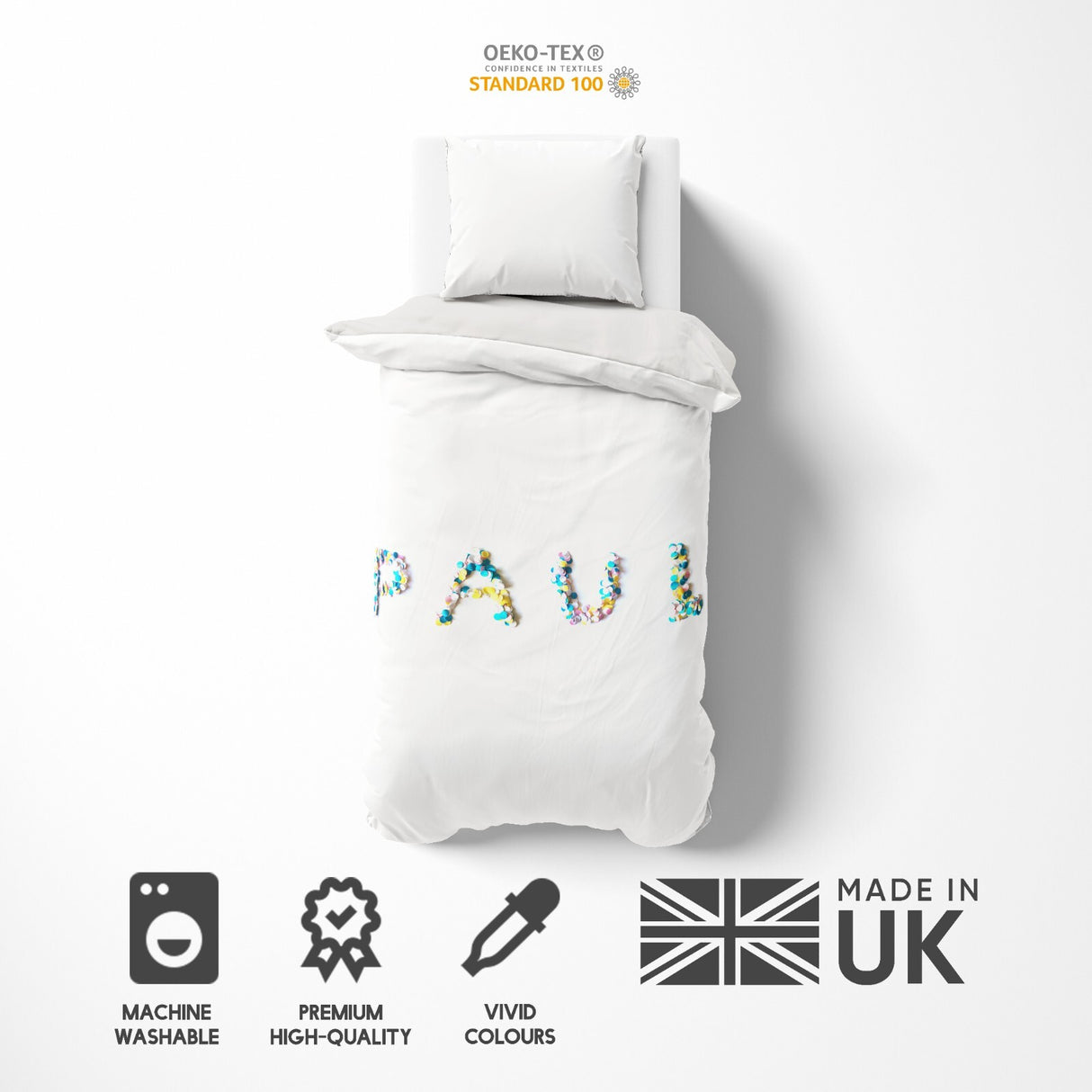 Personalised Confetti Handmade Font Soft Single Size Novelty Bed Duvet Cover