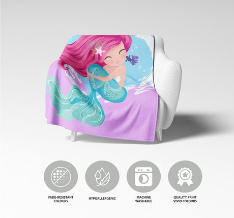 Personalised Custom Name Colour Mythical Mermaid Soft Warm Fleece Blanket Decor