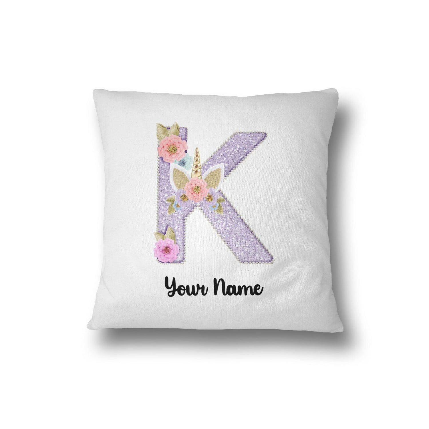 Personalised Unicorn Sparkly Kids Girls Monogram Alphabet Initial Letter Cushion