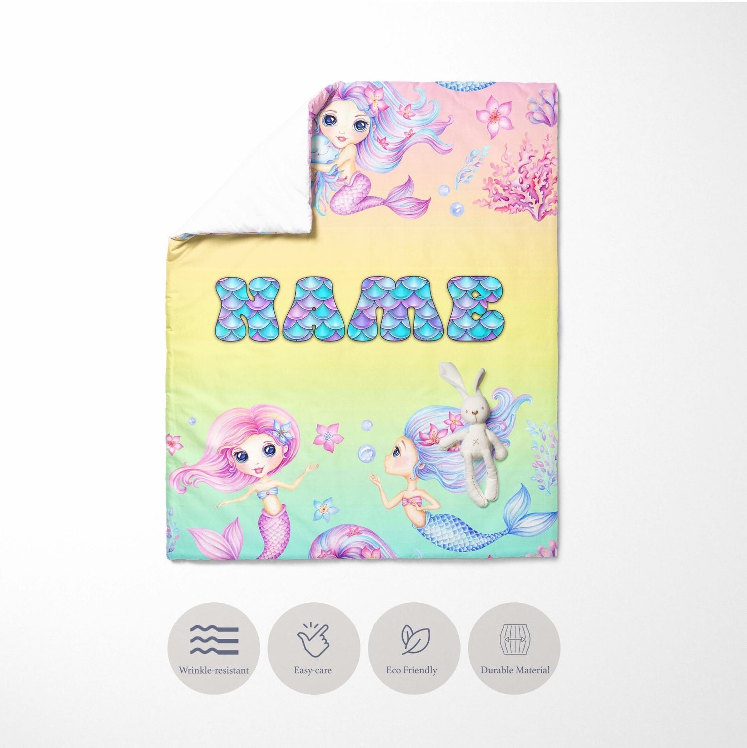 Personalised Name Mermaids + Jellyfish Kids Cot Bed Duvet Cover + Pillowcase