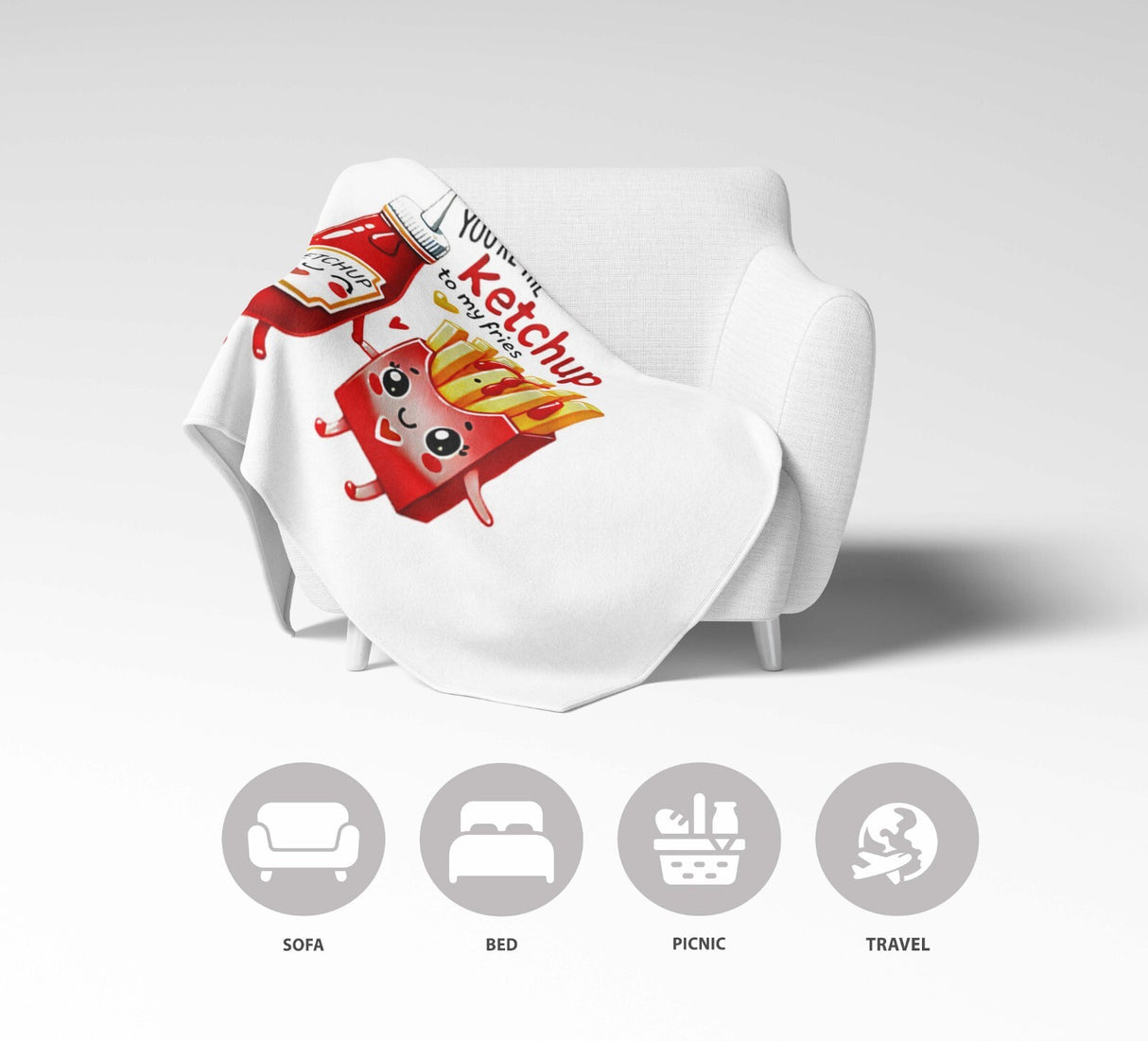 Ketchup To My Fries Cute Love Valentines Anniversary Fleece Mink Blanket Gift