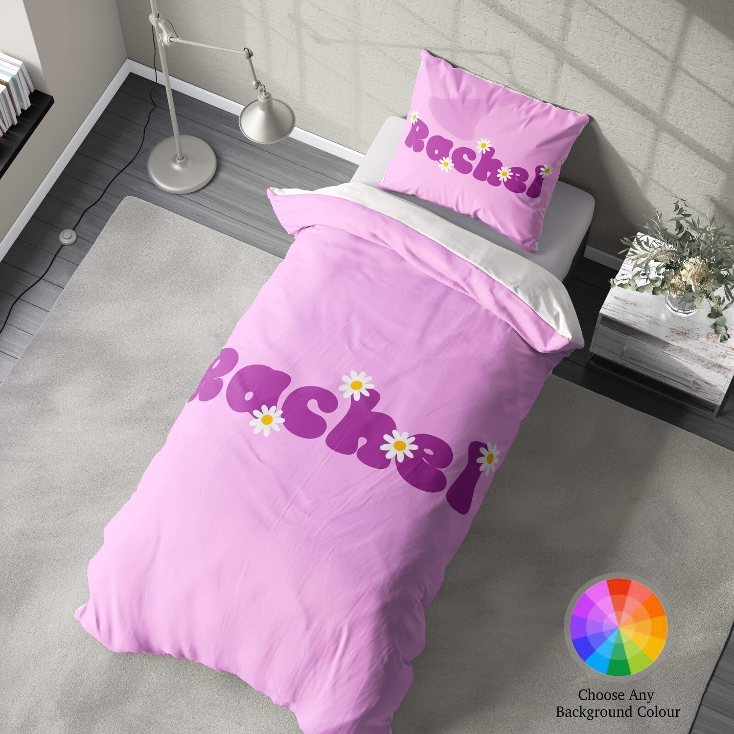 Personalised Custom Name Colour Groovy Daisy Single Bed Duvet Cover + Pillowcase
